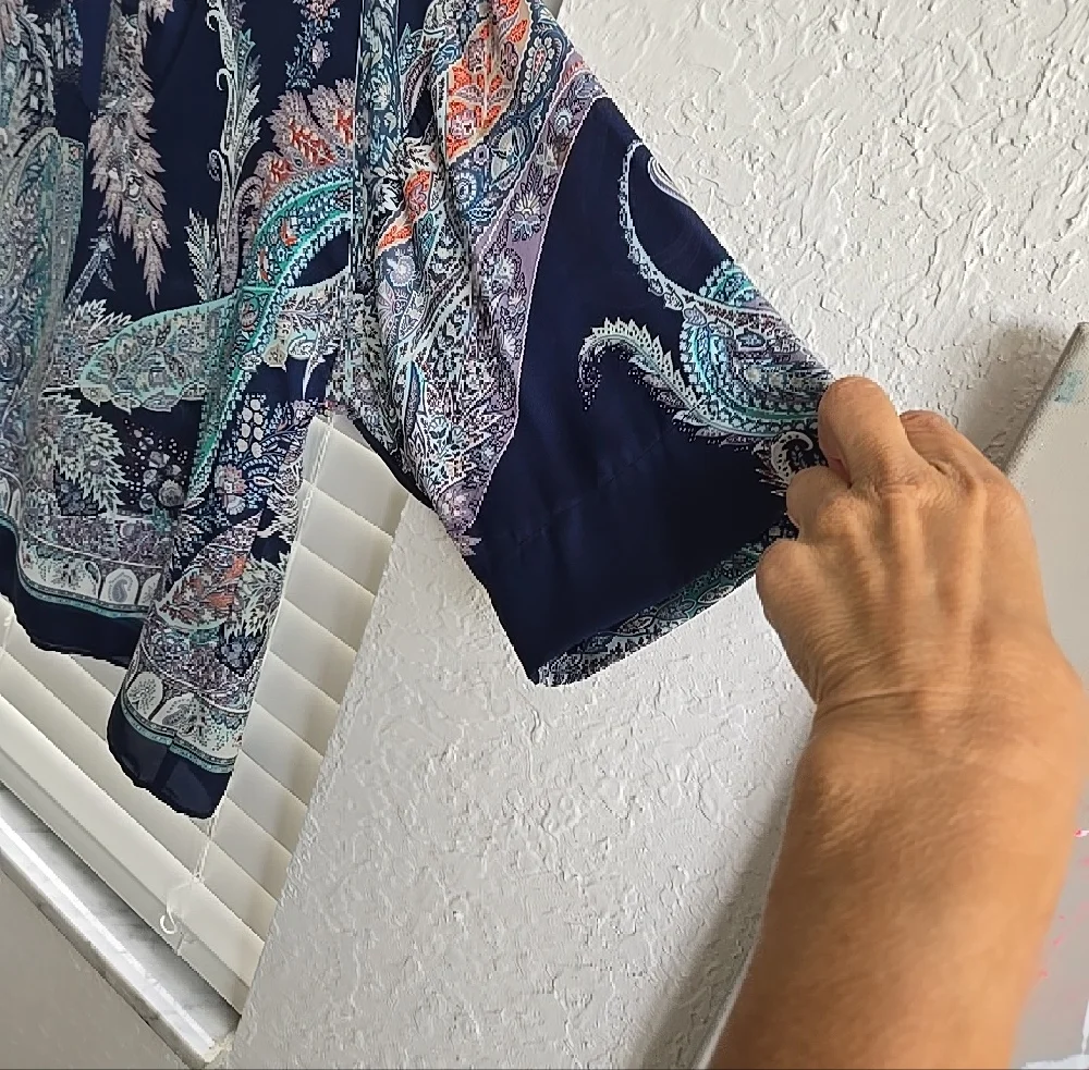 Zara Silk Flowy Blouse - Navy & Teal - Picture 4 of 4